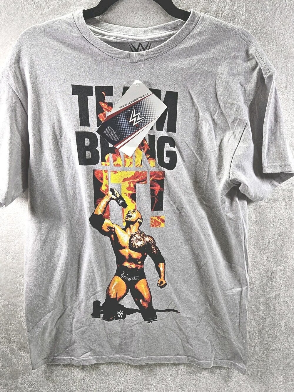 WWF WWE The Rock Dwayne Johnson T-shirt Mens Medium Grey Team Bring It New